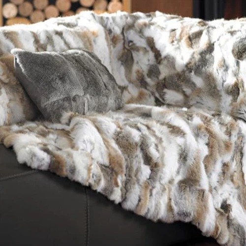 Soft Real Rabbit Fur Throw Warm Large Sofa Bedspread Blanket 55 x 63inch - Picture 2 of 7