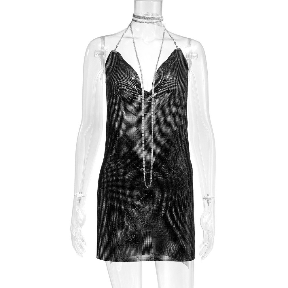 navy blue dress for baby girl Sexy Halter Hollow Out Backless Chain Fishtail Dress⁠ – MODAKAWA