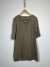 Michael Stars V- Neck Linen Mini Shift Dress Large Olive