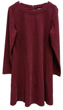 Chaps Sweater Dress Size Large Maroon Metallic Holiday Party Long Sleeve Knit