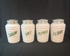 Hazel Atlas Beehive Milk Glass Shaker Set Sugar Salt Pepper Flour Vintage