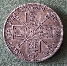 UK - 1890 silver Double Florin - uncleaned original/rim bumps - VF-XF