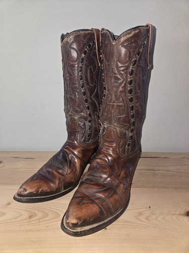 Vtg Lariat Made In USA Leather Cowboy Boots 9.5 D Mens