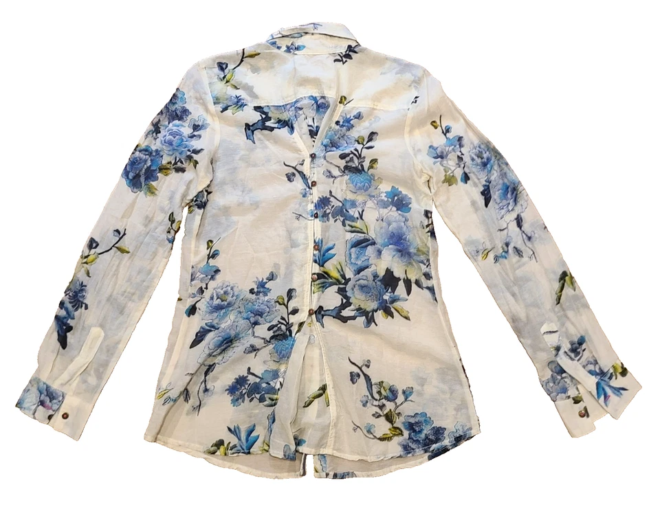 Blusa Johnny Was 3J Workshop Mezcla de Seda Floral Abotonada Camisa Ajustada Para Mujer S Foto 2 de 4