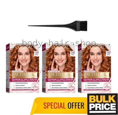 L'Oreal Excellence 7,43 Kupferblond Haarfarbe Creme Warme Reflexionen 3er Pack