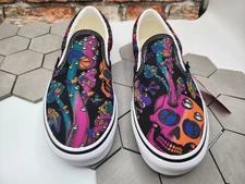 Vans Classic Slip On Trippy Skulls Drip Black Size US 9 Men New Psychedelic