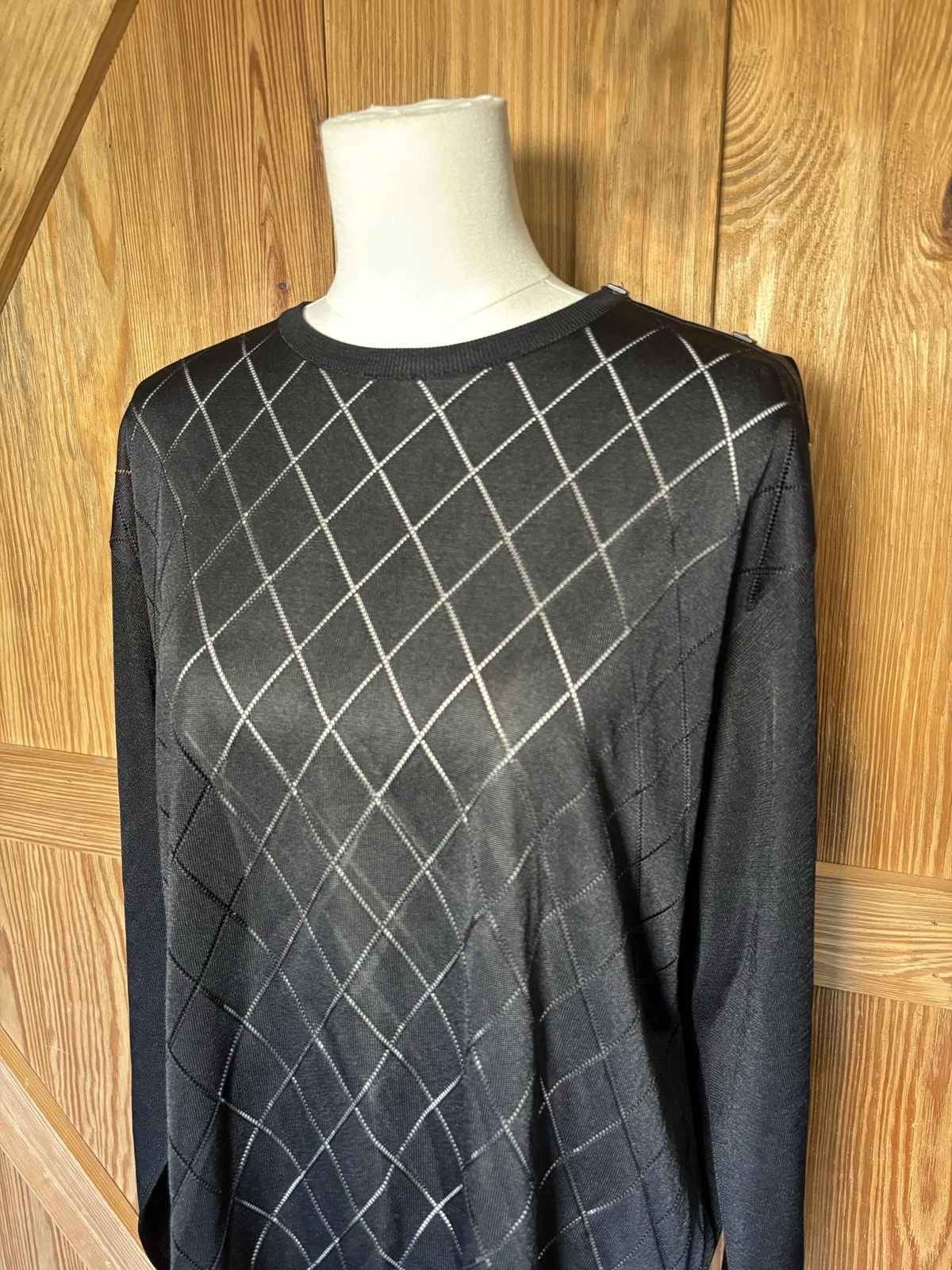 Nogaret Paris Unisex Sheer Black Argyle Knit Top Long Sleeve Vintage Sexy Luxury