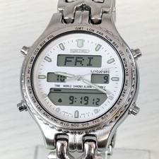 SEIKO H021-8050 World Time Quartz Watch Men's White Dial From Japan