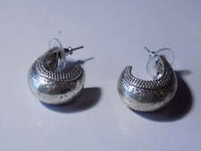 Vintage Silver Heavy Half Hoop Earrings unmarked, looks handmade 180 