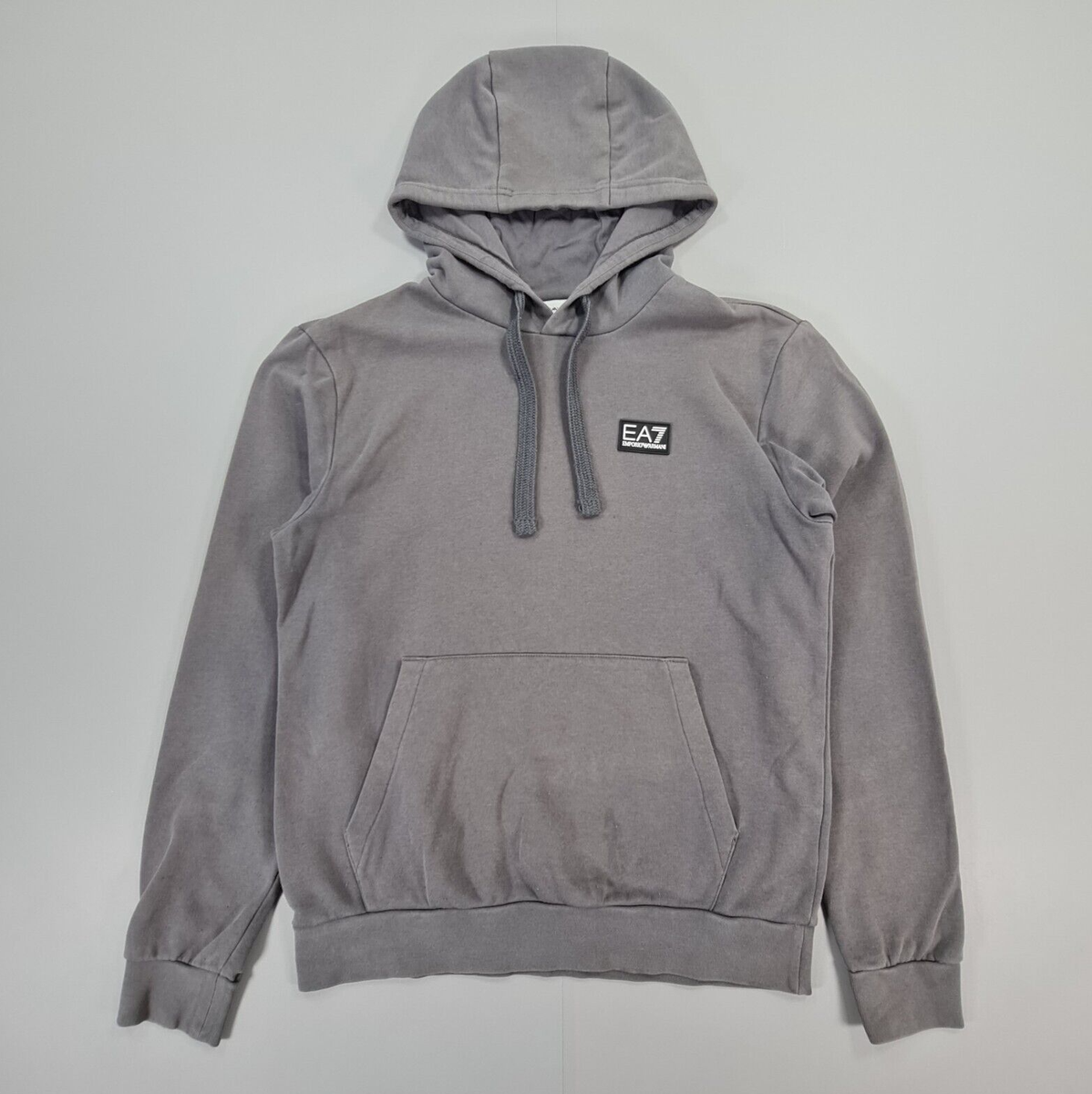 Emporio Armani Mens Hoodie Grey XS Fleece Lined Pullover Badge