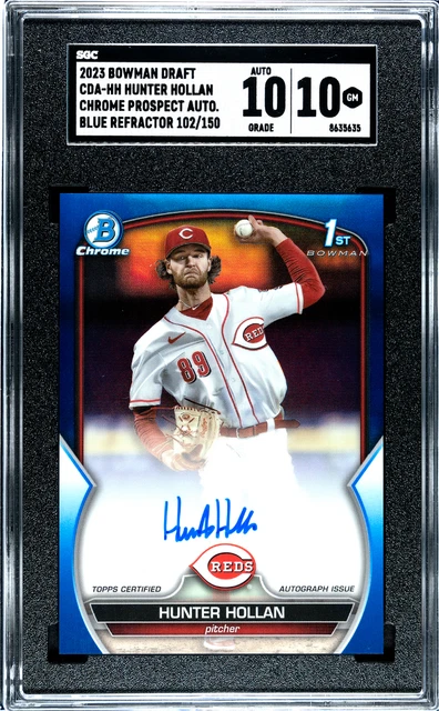 2023 Bowman Draft 1st Hunter Hollan #CDA-HH Blue Refractor SGC 10/10 Auto Reds