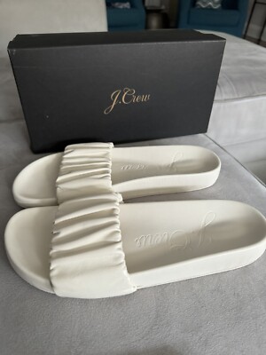 Crew Women’s Marlow Scrunchie Strap Leather Slides Size 10 Ivory