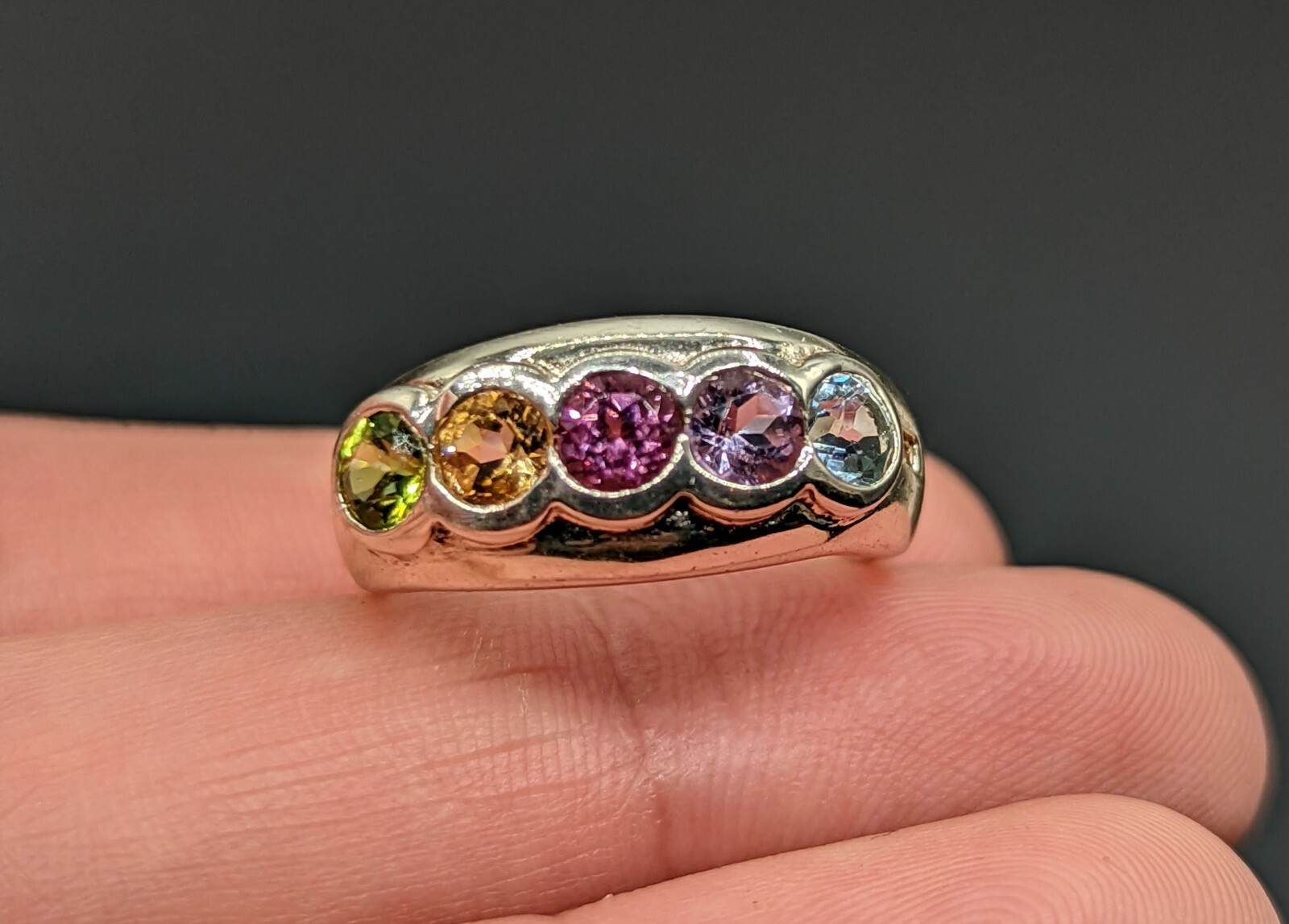 Multi Round Gemstone Multicolor Sterling Signed R… - image 11