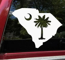 South Carolina with Palmetto Tree Vinyl Decal | State Sabal Palm Tree Sticker