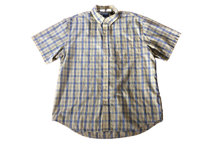 Arrow men's XL 17-17.5 yellow blue plaid short sleeve button dress shirt 25x32