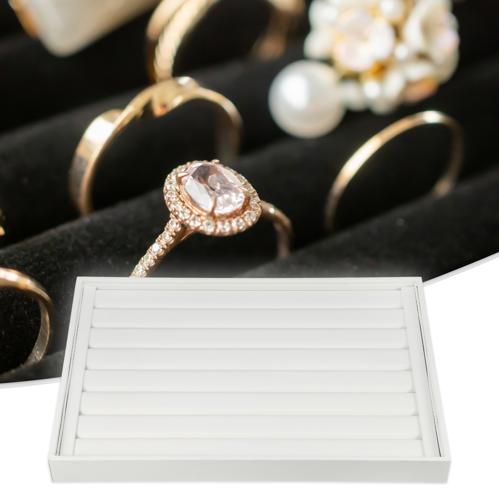Plateau Rangement Bijoux Velours Lot De 4 Plateaux Rangement Bijoux Velours 18 Compartiments Empilables - Beige