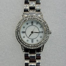 Classy Women Watch 30mm Clear Rhinestone Bezel Silver Tone Band 7.75" , Runs