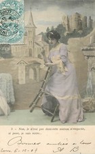 CP SERIES MON BIEN-AIME ARMAND - 5 - WOMAN WITH BOA UMBRELLA BELL TOWER DECOR