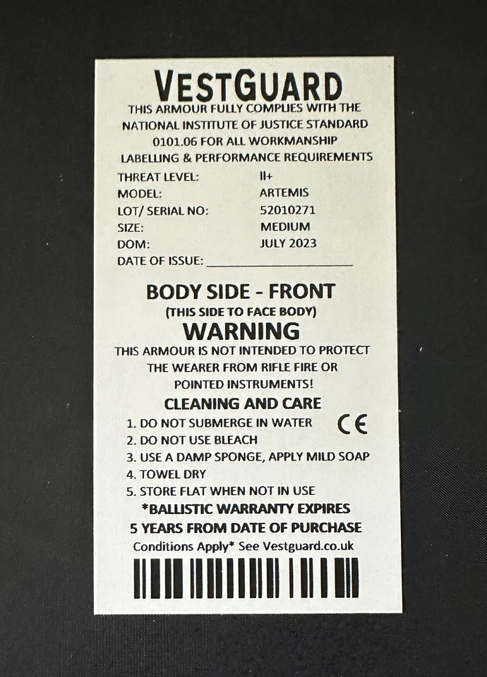 NIJ Nível II+ Body Armour Balístico Macio - SOMENTE MÉDIO (RRP £372) - Imagem 4 de 4