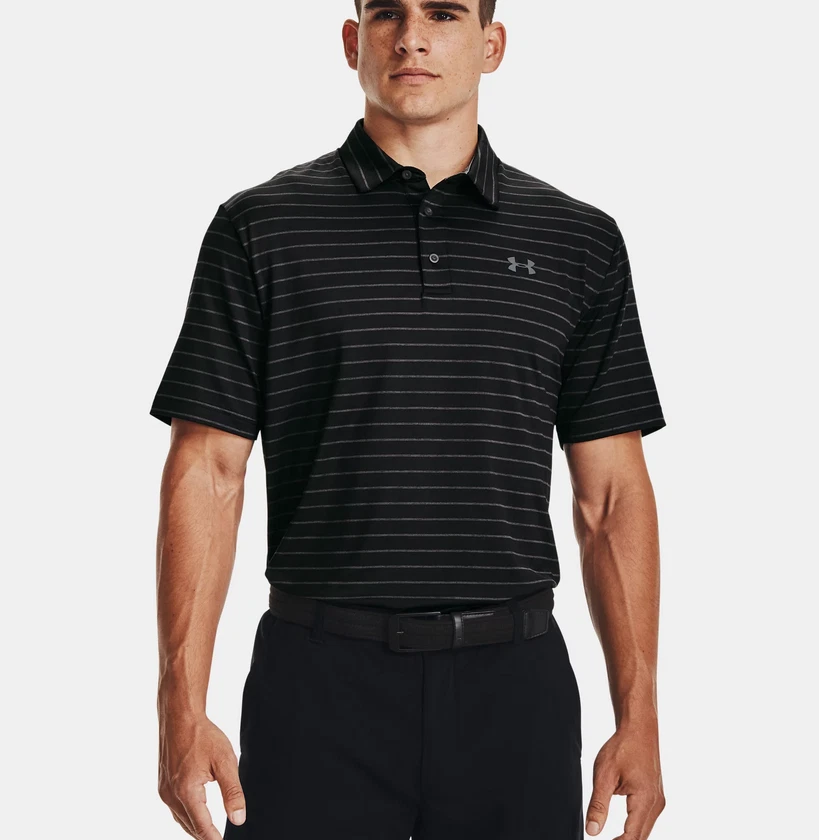 New Mens UA Under Armour Muscle Golf Polo Shirt Top Playoff Stripe Athletic  Tee