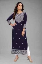 Women Designer Cotton Rayon Straight Kurta Bollywood Embroidered Top Tunic Kurti