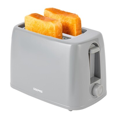 Geepas 2 Scheiben Brot Toaster 6 Stufen Bräunungssteuerung mit Krümelschublade 650W Grau