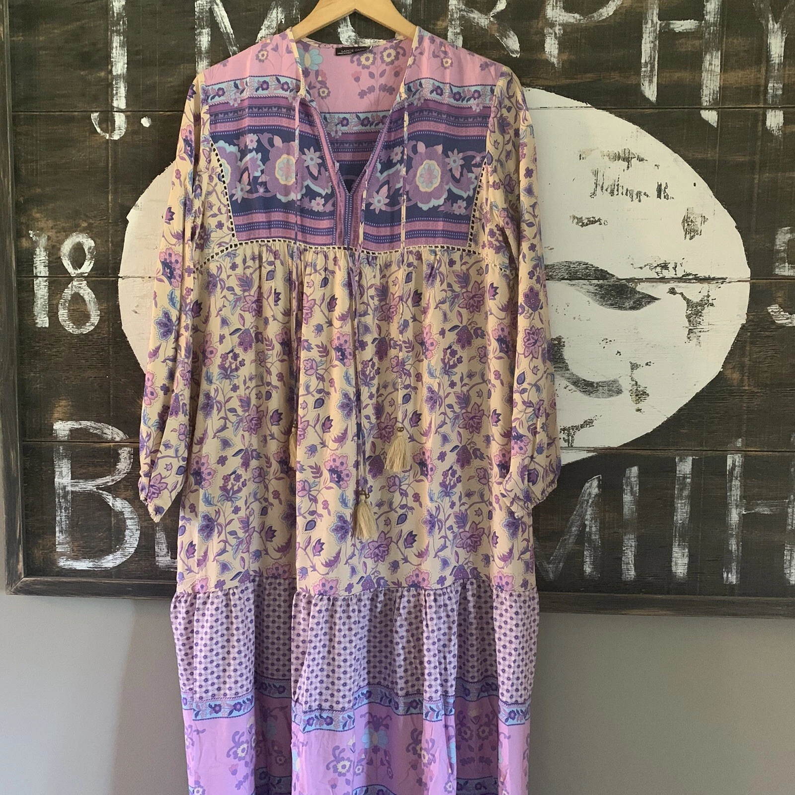 UNDERCOVER Abito L nuovo boho zingaro floreale maxi homespun vintage anni 70 Ins donna taglia GRANDE