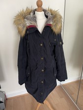 1 Madison Womens Blue Hooded Parka Coat Size Medium Vgc Fits Size 10