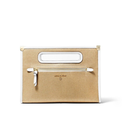 MICHAEL KORS Jane Large Cotton Canvas Clutch Natural Optic White 30T1GJBC3K