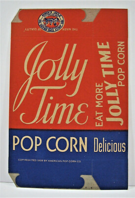 1939 Jolly Time Movie Theatre Lge American Popcorn Co Box Soiux City Old Stock