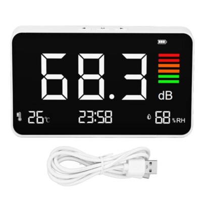 Desktop Digital Decibel Meter 30-130dBA with Time Temperature Humidity Display