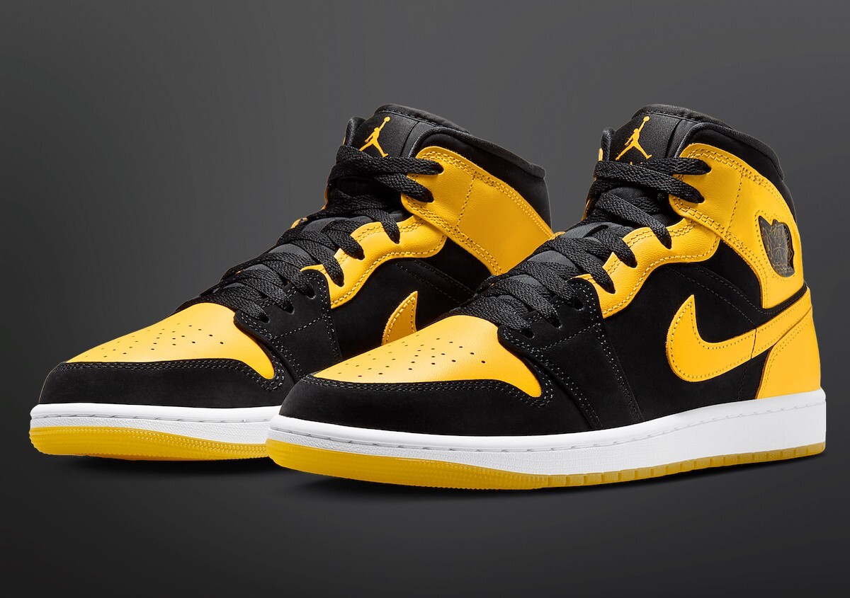 シューズ(男性用) Nike Air Jordan 1 Retro Mid \"New Love\" Nike Air Jordan 1 Mid New Love Black Yellow HJ6654-071 Men's