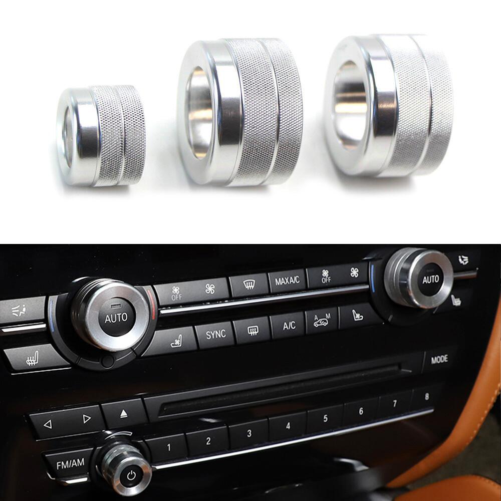 Interior Silver AC Climate Control Radio Volume Knob Ring Covers 