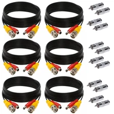 6 x 20FT Video Power Cable BNC DC Security Camera RCA DVR Cord for CCTV