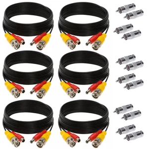 6 x 20FT Video Power Cable BNC DC Security Camera RCA DVR Cord for CCTV