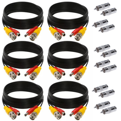 6 x 20FT Video Power Cable BNC DC Security Camera RCA DVR Cord for CCTV