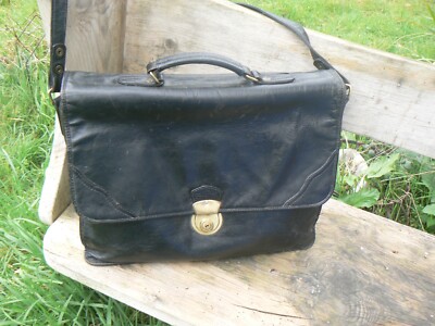 Vintage Hidesign schwarze Leder Aktentasche, Schultertasche, mehrere Taschen + Schlüssel