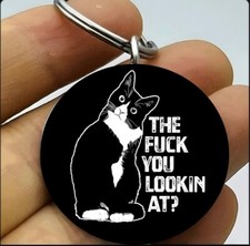 Funny Angry Curious Kitty Staring Hot Cute Cat Keychain