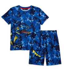Peace Love  Dreams Dinosaur Boys Crew Neck Short Sleeve Shirt Shorts Pajama Set
