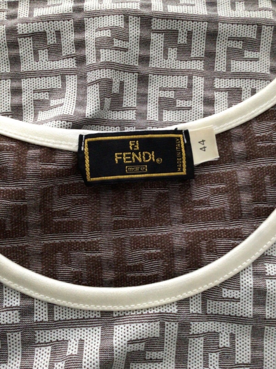 FENDI FF Monogram Logo Print Beige Ivory T-Shirt Top Woman