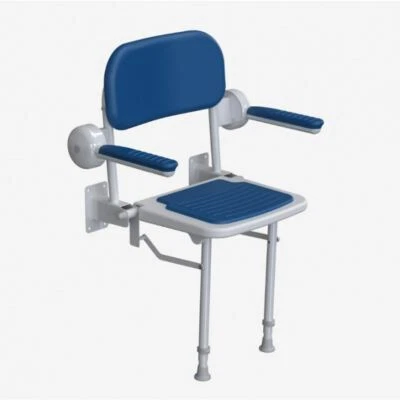 AKW Shower Seat Wall Mounted Fold Up & Padded - Blue, Adjustable & Compact Seat