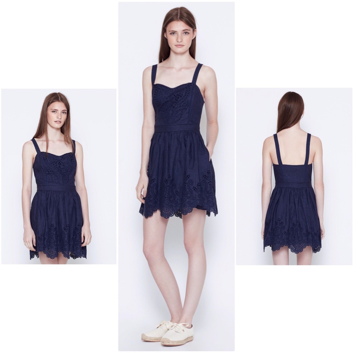 NWT Joie Ornata Embroidered Eyelet Lace Dress Dark Indigo Blue $368 Sz 10