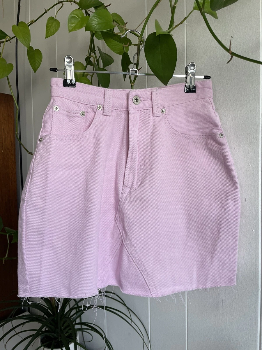 BRAND NEW Beginning Boutique 6 Baby Pink High Waisted Short Mini Denim Skirt