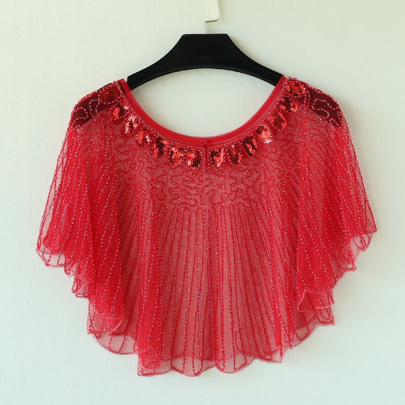 Dama Capa Poncho Encaje Malla Blusa Envolvente Mantón Capa Cuentas Brillo Nupcial Moda
