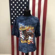 XL vintage 90s back to earth tie-dye Bald Eagle T-shirt made in USA Blue 3e726p