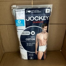 Jockey Classics Men's Full-Rise Briefs 3-Pack Size 38 White 100 Cotton
