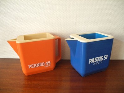 lot decanters Pernod 45 Pastis 51 Anisette deco bar vintage French pitchers jugs