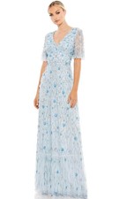 Mac Duggal Powder Blue Short Sleeve Floral Embellished Dress Size 16 998
