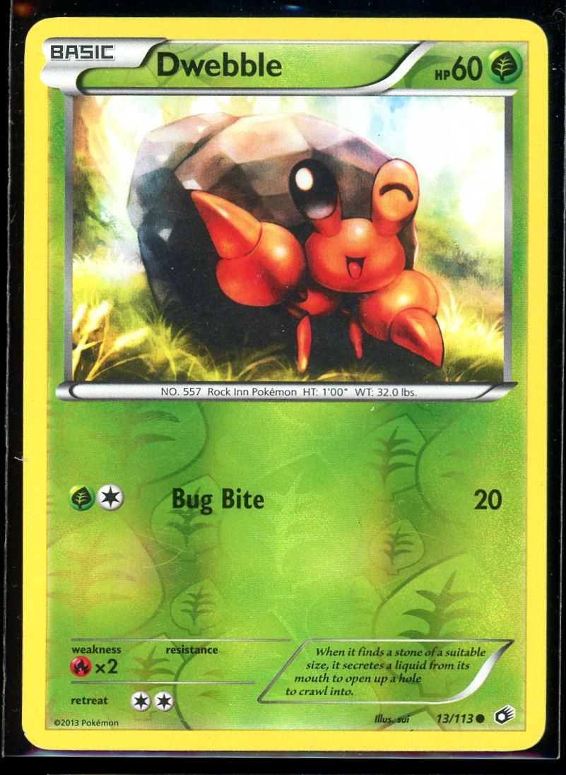 2013 Black & White - Legendary Treasures Dwebble Reverse Holo Pokemon Card #13