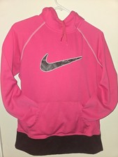 Nike Therma-FIT Hoodie Women's Medium Hot Pink Pullover Swirl Swoosh Fleece